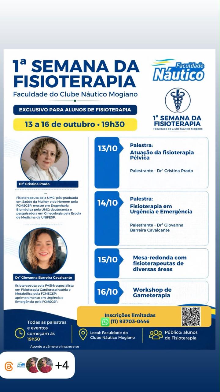 Faculdade náutico promove 1ª semana da fisioterapia com palestras, mesa-redonda e workshop