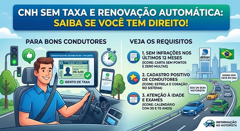 CNH sem taxa e renovação automática: saiba se você tem direito ao benefício