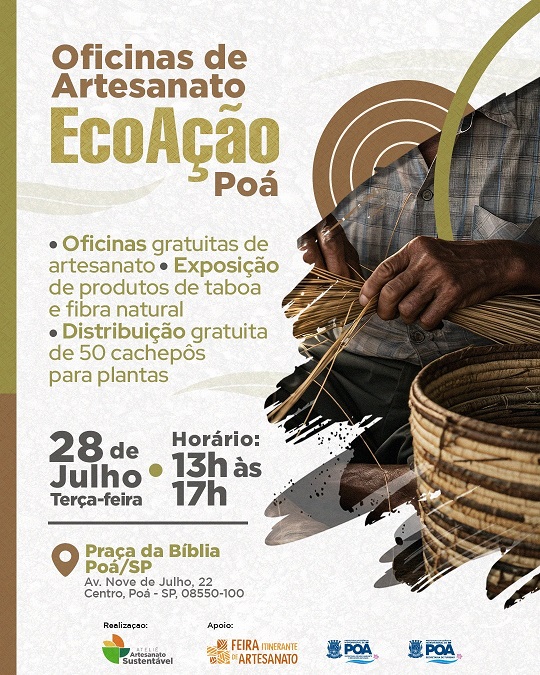 EcoAção Poá promove oficinas gratuitas de artesanato sustentável na Praça da Bíblia nesta terça-feira